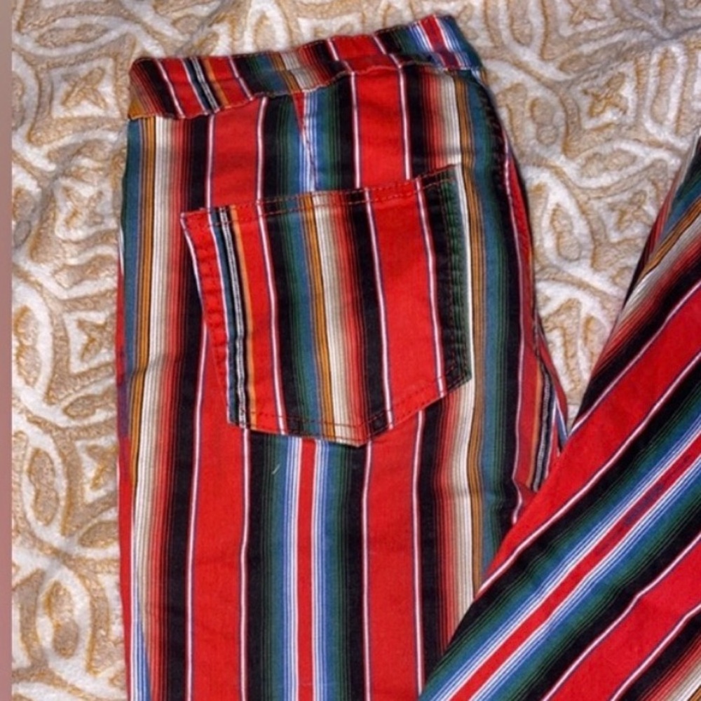 Retro Jeans LUCKY BLESSED HIGH RISE FLARE Serape Stripe Red Black Blue Size 10 - Picture 5 of 10